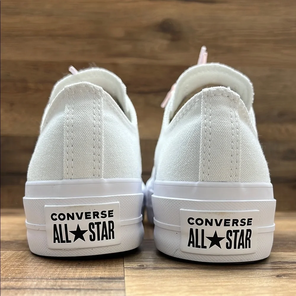 Converse White Sneakers with Pink Lace platform